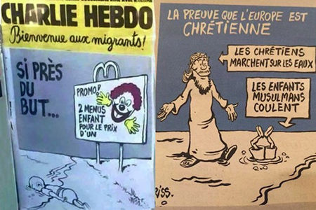 مجلة “شارلي ايبدو” تسخر من الطفل السوري الغريـق”إيلان”